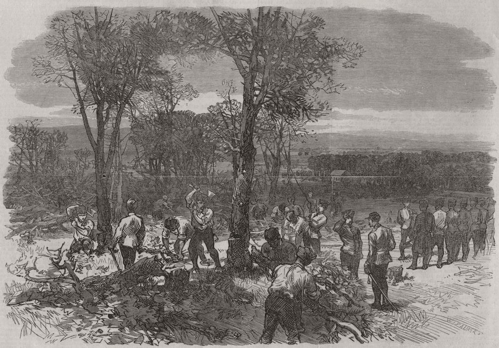 AUSTRIA. Felling trees, Florisdorf, Vienna defence 1866 old antique print